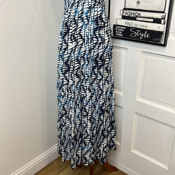 Amour Vert Navy & White Silk Maxi Dress Size S - Picture 4 of 9